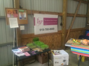 Our little board at the event with wheatgrass we grew for DeEtta