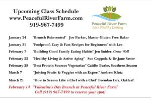 Cooking Class Schedule for Peaceful River Farms 1